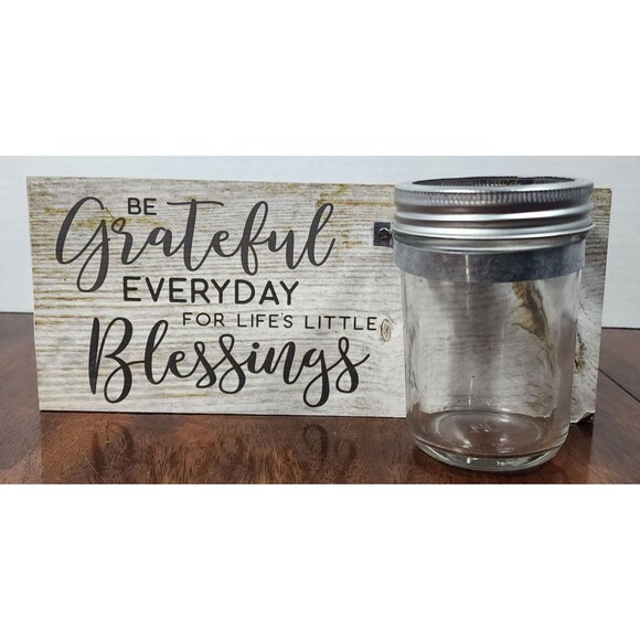 Wall Decor Be Grateful Everyday For Life Little Blessings with Mason Jar 10 X 4 - Picture 1 of 8